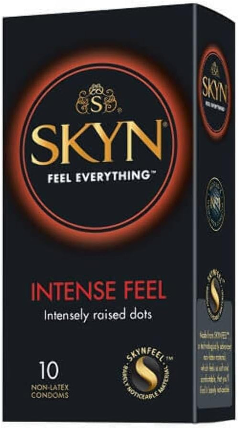 Intense Feel Condoms Pack of 10 FEEL Latex Free Condoms for Men, Regular Size Condoms, Thin Condoms, Ribbed and Dotted Straight Shape, Lubricated, 53Mm Wide
