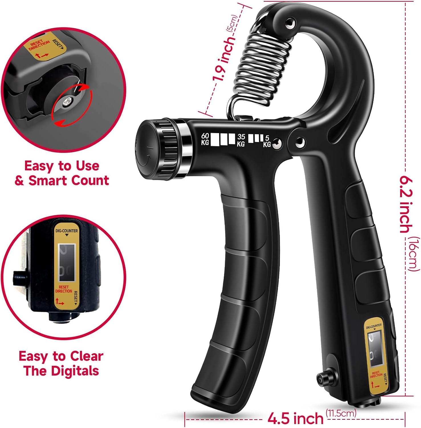 Hand Grip Strengthener Workout Kit (5 Pack), 2 Forearm Grip Adjustable Resistance Hand Gripper, Finger Stretcher, Grip Ring & Stress Relief Grip Ball for Athletes