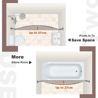 Curved Shower Rod Stainless Steel Adjustable 112-180Cm, Telescopic Shower Curtain Pole Extensible Shower Rail Including Fittings (Chrome)