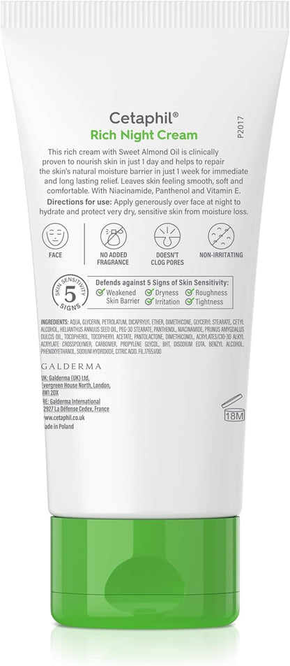 Rich Night Cream, 50G, for Dry to Very Dry, Sensitive Skin, with Niacinamide