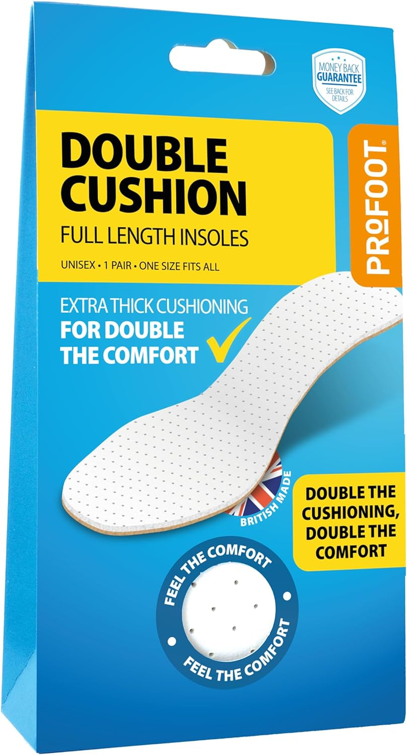 Double Cushion Insoles - Full Length Insoles - Unisex - Extra Thick Cushioning - Dual Layer Shoe Inserts - Ideal for Foot Discomfort - One Size Fits All - 1 Pair per Pack