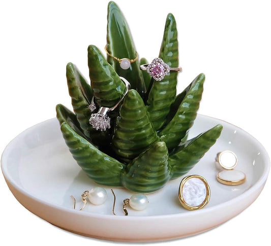Cactus Ring Holder Aloe Jewellery Stand Trinket Tray Gifts for Women, Birthday Valentine Gifts for Her, Christmas Housewarming Gifts for Friend Aunt Sister