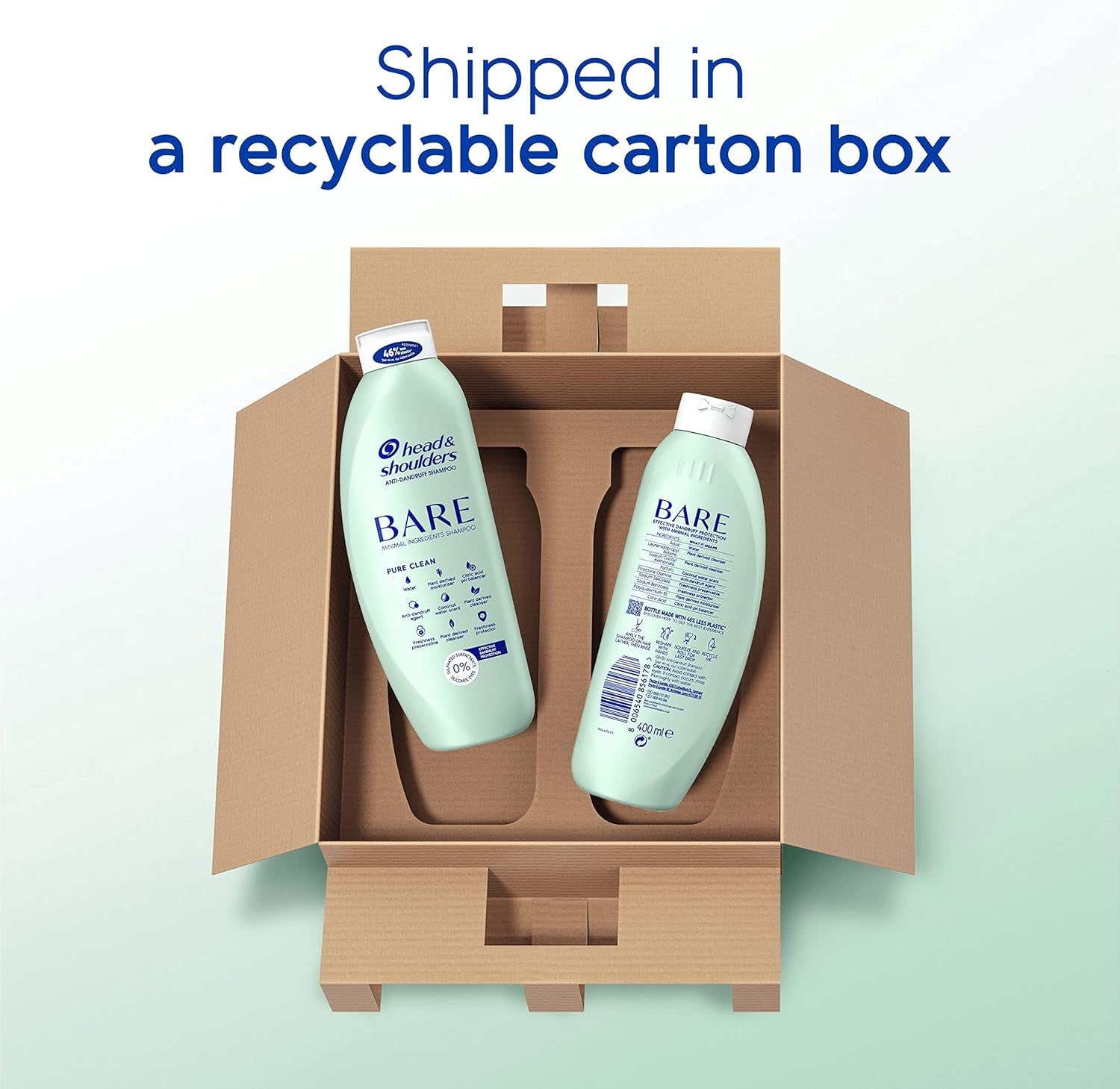 anti Dandruff Shampoo, Pure Clean, Sulphate Free, 2 X 400 Ml, Duo Pack. Bare Shampoo for Oily Scalp, Minimal Ingredients, Free from Dyes