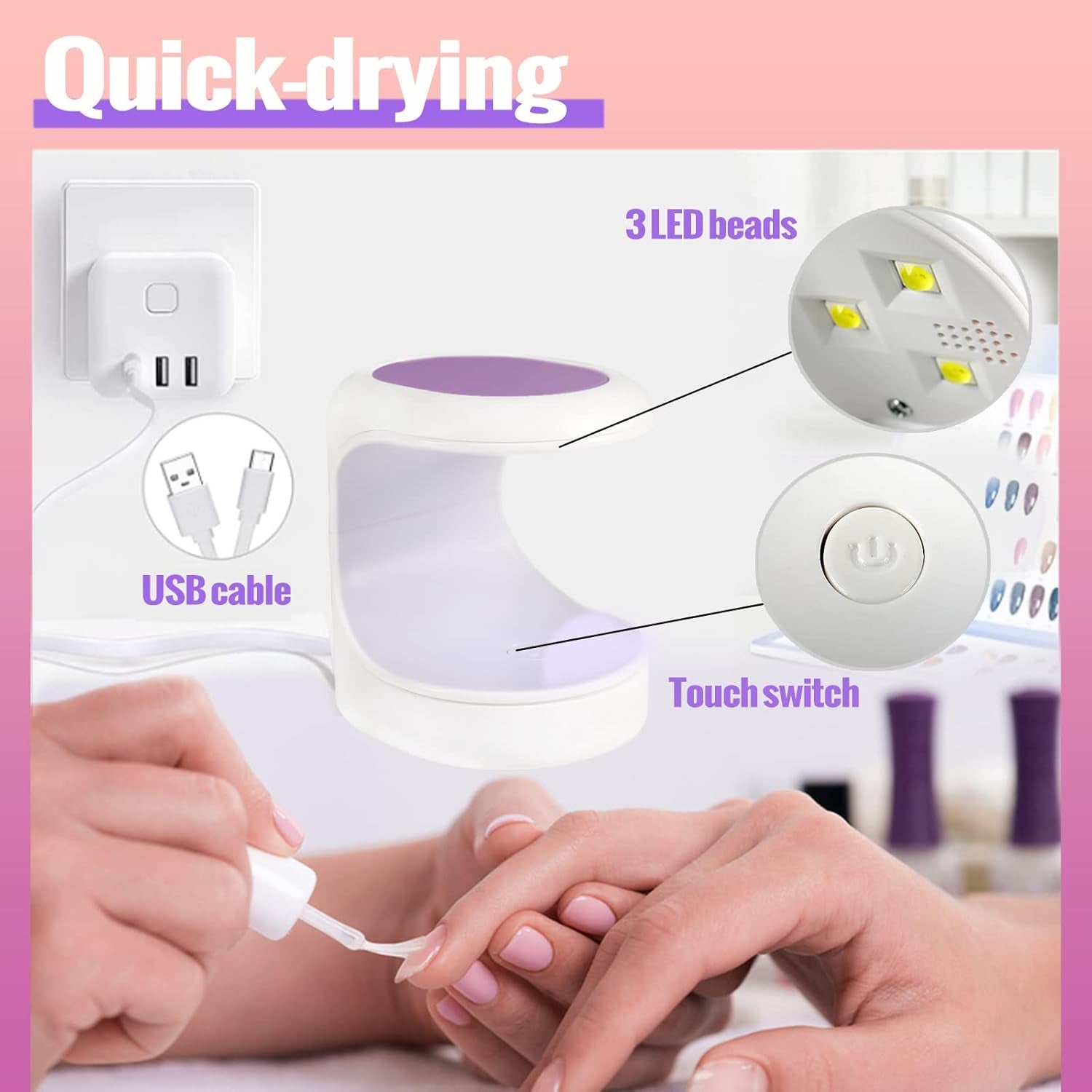 UV Nail Lamp,  9W Mini Nail Dryer Portable UV Lamps for Gel Nails USB Gel Lamp, 60S Quick Drying Nail Lamp for Gel Polish (Purple)