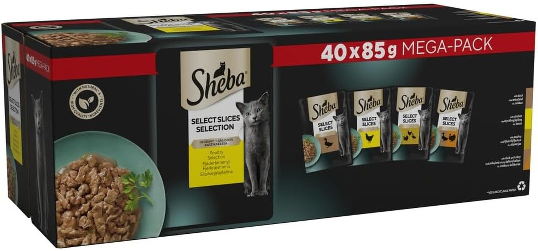 Select Slices Poultry Adult Wet Cat Food Pouches 40 X 85 G, 40 Gravy Pouches, Bulk Cat Food Megapack