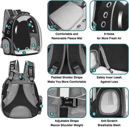 Cat Carrier Backpack, Pet Carrier Backpack Front Pack for Small Medium Cat Puppy Dog Carrier Backpack Bag Space Capsule, Pet Carrier for Travel Hiking Walking Camping (Black)