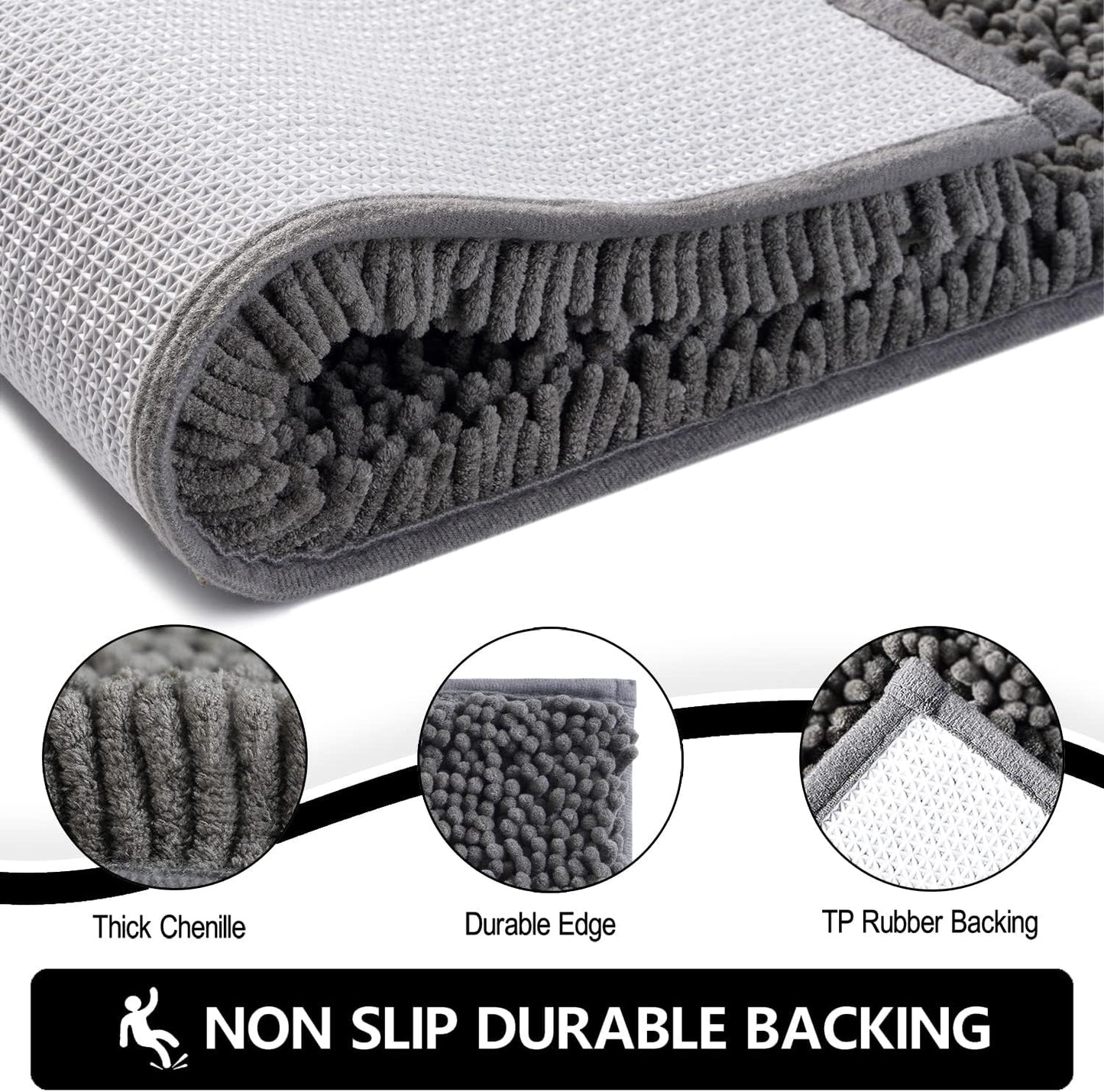 Door Mats Indoor Bath Mat Non Slip Dirt Trapper Doormat Soft Absorbent Entrance Rug Floor Mat Indoor Mats for Front Back Door, Entryway,Bathroom,Pets and Dogs (Grey M, 50X80)