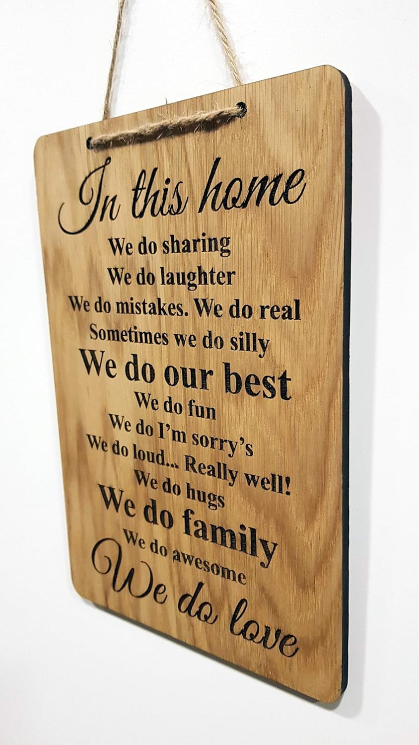 in This House We Do LOVE Quote Wall Sign Hanging Rustic Wooden House Shabby Chic Room Plaque Gift Laser Engraved Hand Made