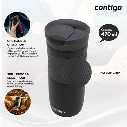 Byron Snapseal Travel Mug | Stainless Steel Thermal Mug | Vacuum Flask | Leakproof Tumbler | Coffee to Go Mug with BPA Free Easy-Clean Lid