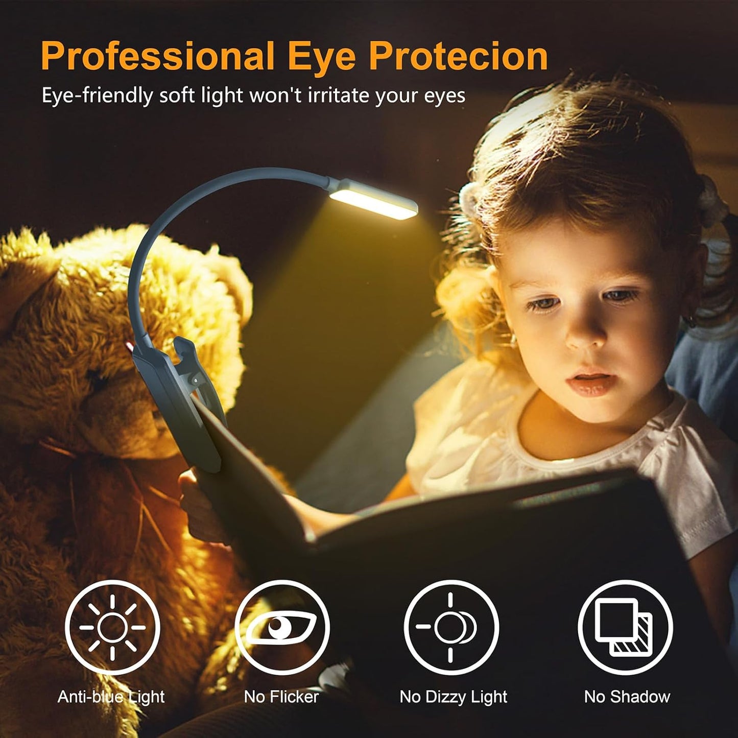 9 LED Clip on Book Light, 3 Eye-Protecting Modes Flexible Reading Light Book Lamp (Warm&Cool White) -Stepless Dimming, Rechargeable, Long Battery Life, 4-Level Power Indicator-Pacific Blue
