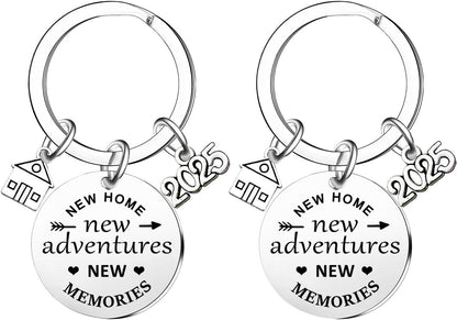 2Pcs New Home Keychains 2025 Housewarming Gift Keyrings New Home New Adventures Realtor Closing Gifts New House New Home Owners Keyring