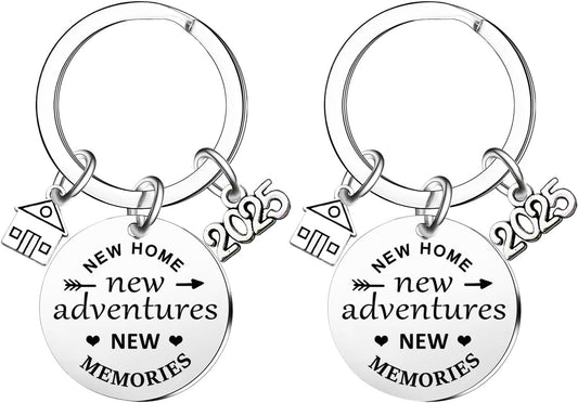 2Pcs New Home Keychains 2025 Housewarming Gift Keyrings New Home New Adventures Realtor Closing Gifts New House New Home Owners Keyring