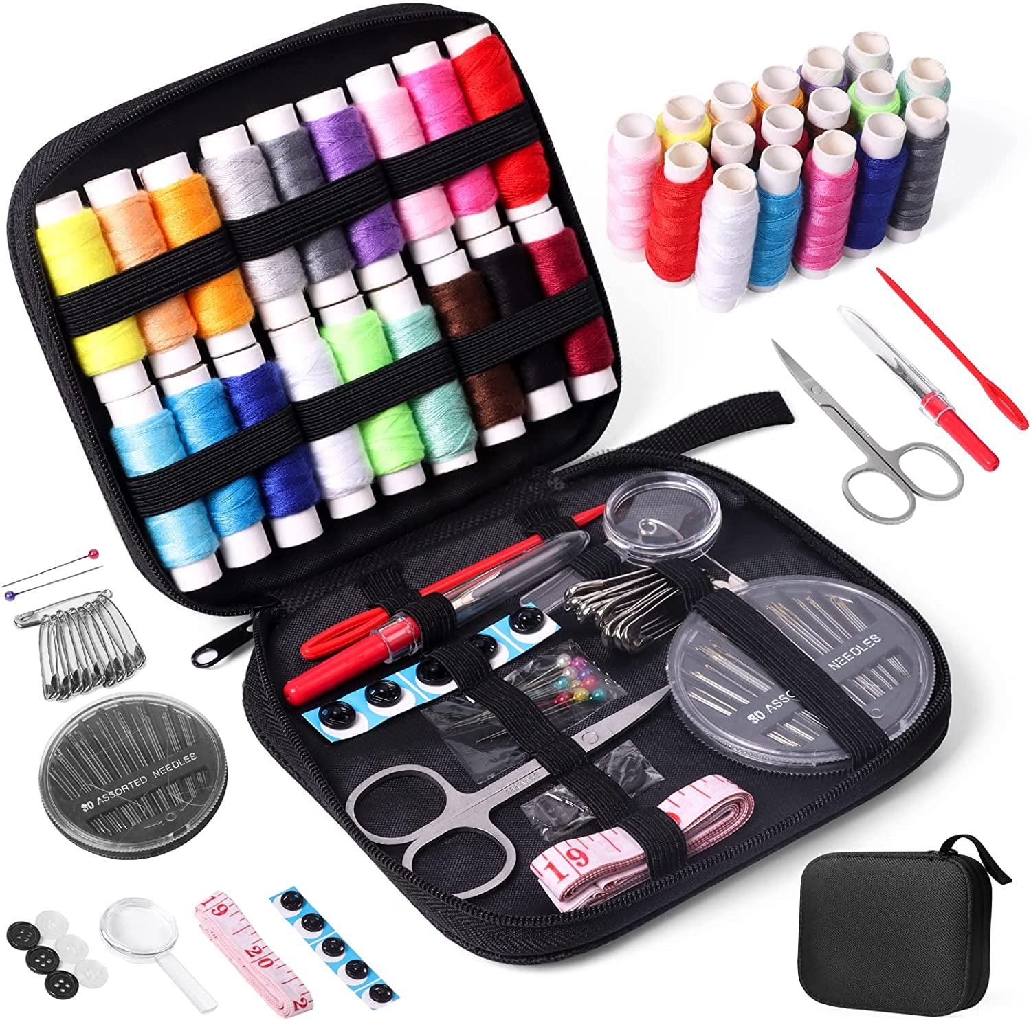 Sewing Kit with Case Portable Sewing Supplies for Home Traveler, Adults, Beginner, Emergency, Kids Contains Thread, Scissors, Needles, Measure Etc