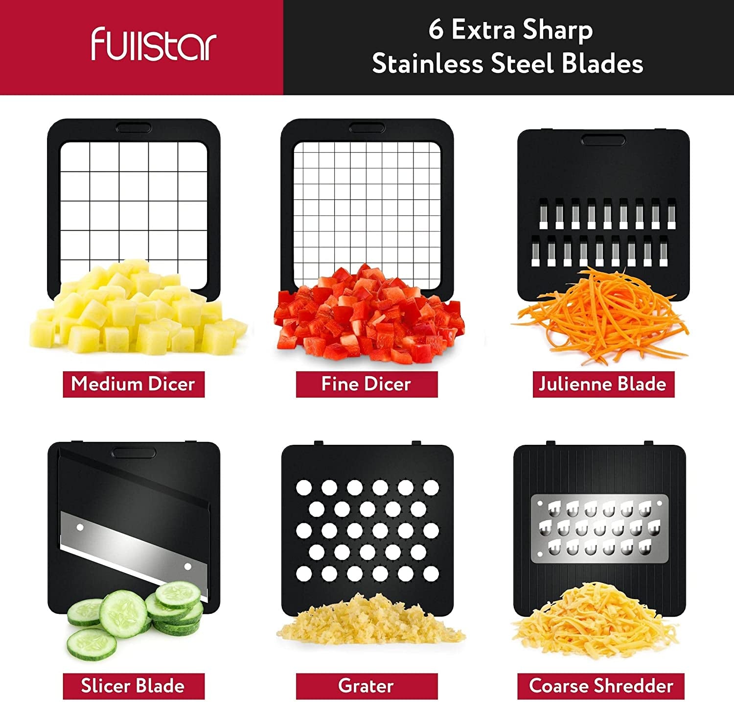 Vegetable Chopper Cutter Mandoline Slicer Cheese Grater - Food Onion Salad Veggie Chopper with Container - French Fry Potato Dicer Slicer Cutter - Kitchen Tools Gadgets (6-In-1 Compact White)