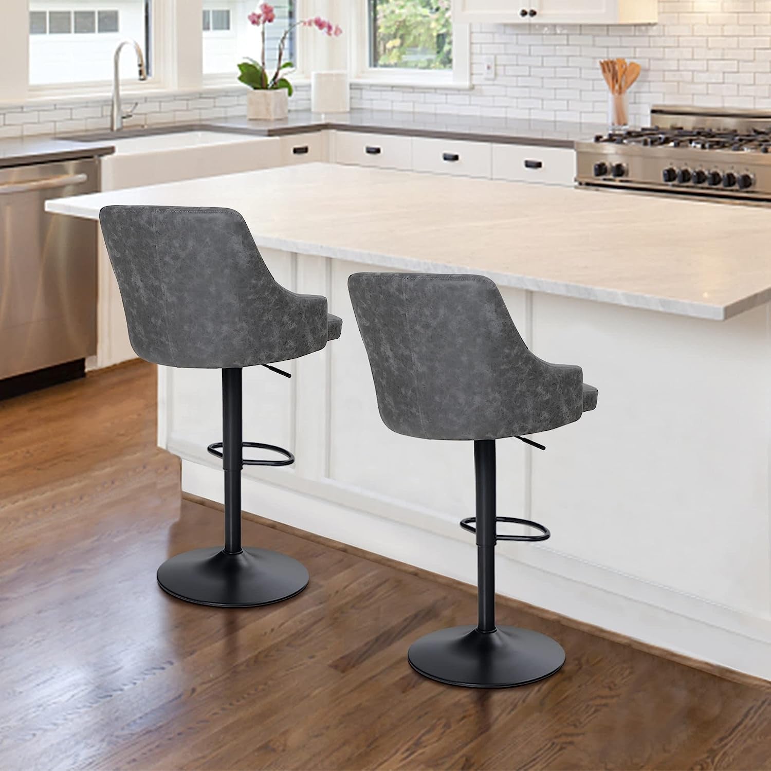 Height Adjustable Rotating Bar Stool, Bar Chair Counter Stool, PU Leather with Backrest and Footrest, Hugging Feeling Counter Stool for Kitchen, Cafe, Office