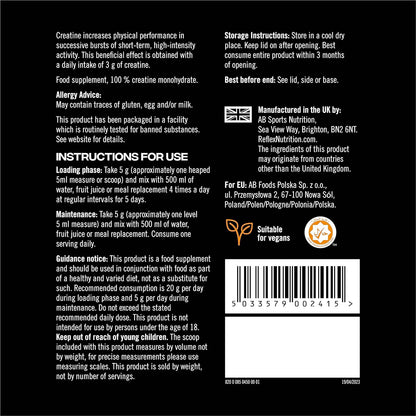 Nutrition Creatine Monohydrate, 100 Percent Creatine Monohydrate, 450G