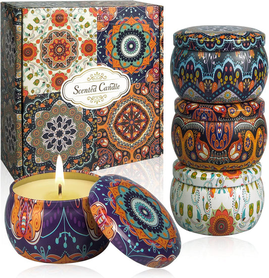 Scented Candles Home Gift Set: Aromatherapy Candle 4 Cans Made of 100% Natural Soy Wax 4.4 Oz for Birthday Gifts for Women Stress Relief Christmas Vanilla Rose Orange Lemon