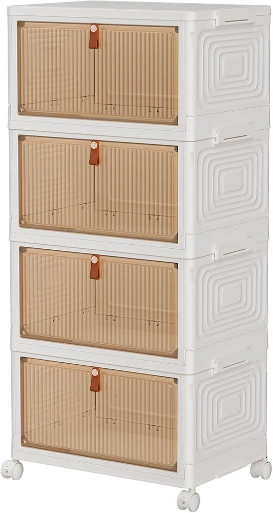 Storage Boxes with Lids, Bathroom Storage, Plastic Storage Boxes with 1 Lid, 4-Tier Stackable Storage Boxes with Wheels, Clothes Storage, Organizer for Bedroom Living Room Study Office