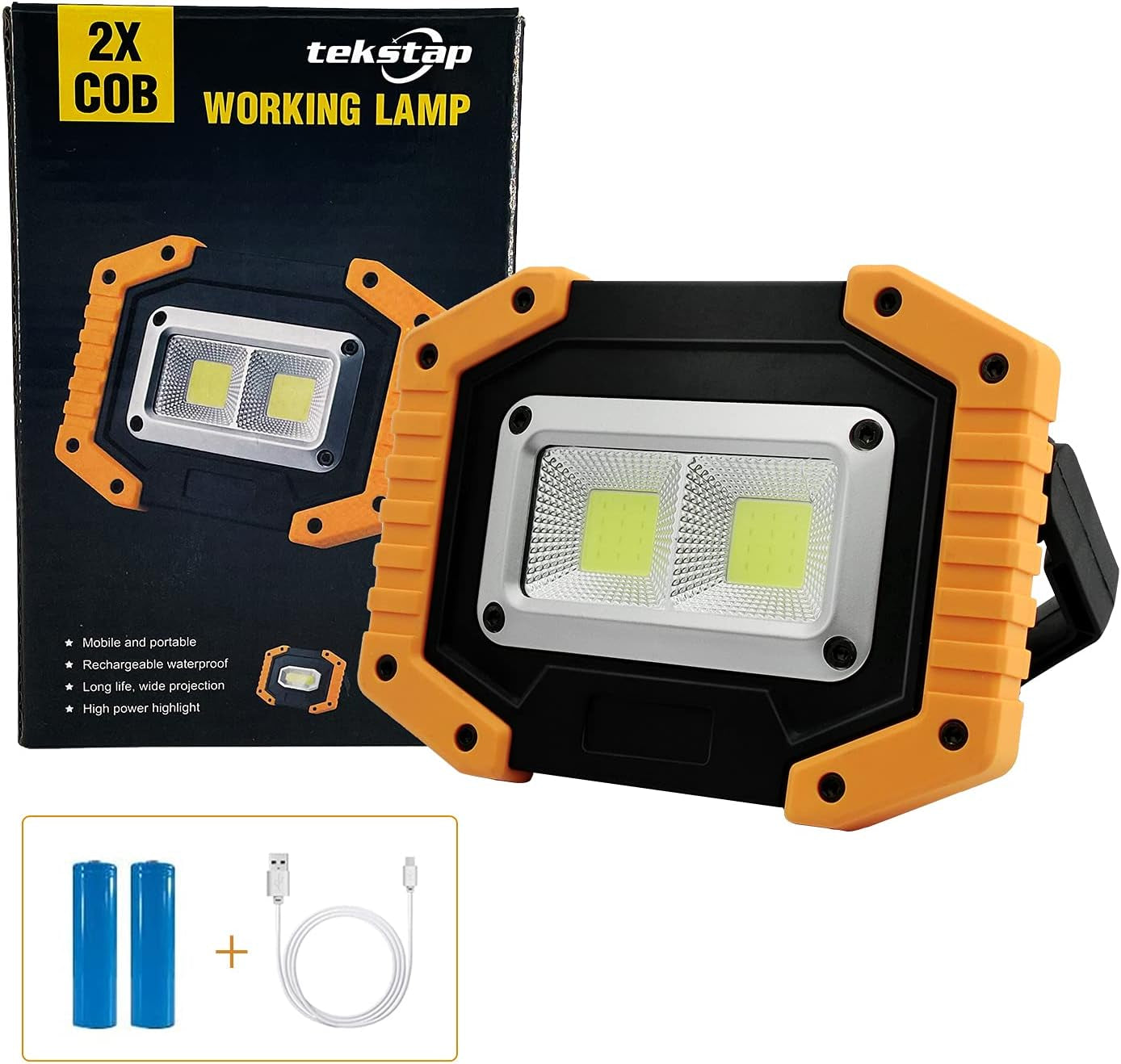 LED Rechargeable Work Light - 30W 2000LM USB Portable Super Bright Cordless Outdoor Floodlight Battery Powered Flood Working Site COB Security Light for Garage/Workshop/Camping/Hiking/Fishing