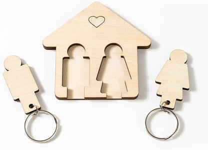 LAC Couples Keyrings - Couples Gifts for His and Hers - House Warming Gifts New Home Accessories - Wooden Key Holder