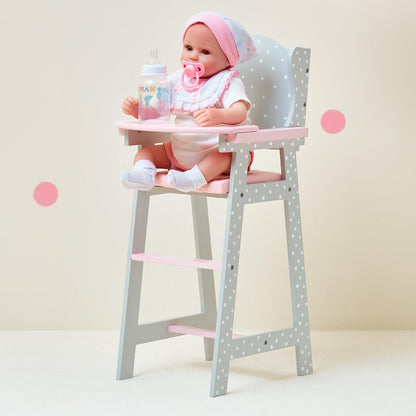 Little Princess Grey Polka Dot Wooden Baby Doll High Chair Doll Furniture Baby Doll Accessories TD-0098AG