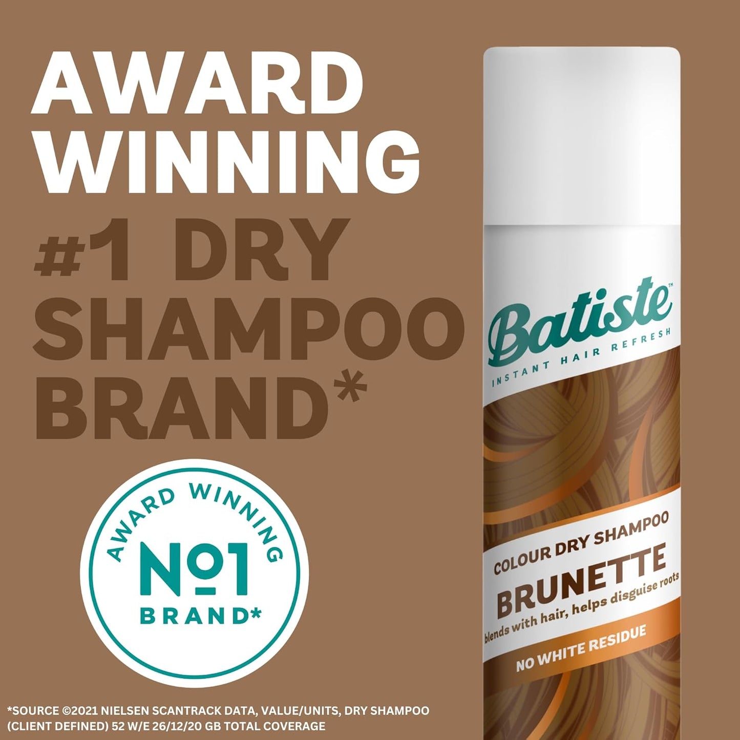 Dry Shampoo in Brunette with a Hint of Colour 200Ml, No Rinse Spray to Refresh Hair in between Washes, No White Residue for Brown Hair