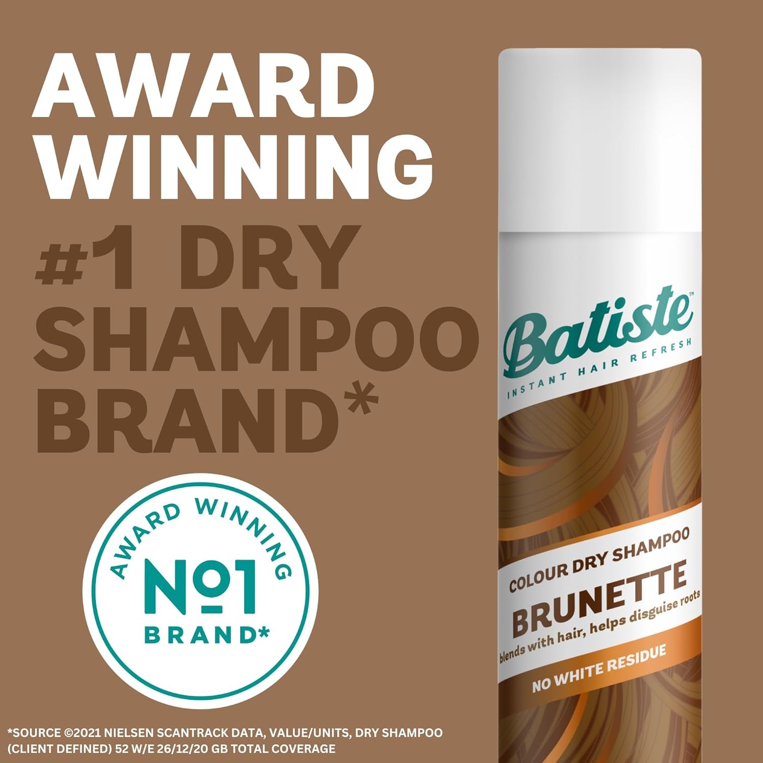 Dry Shampoo in Brunette with a Hint of Colour 200Ml, No Rinse Spray to Refresh Hair in between Washes, No White Residue for Brown Hair