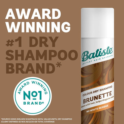 Dry Shampoo in Brunette with a Hint of Colour 200Ml, No Rinse Spray to Refresh Hair in between Washes, No White Residue for Brown Hair