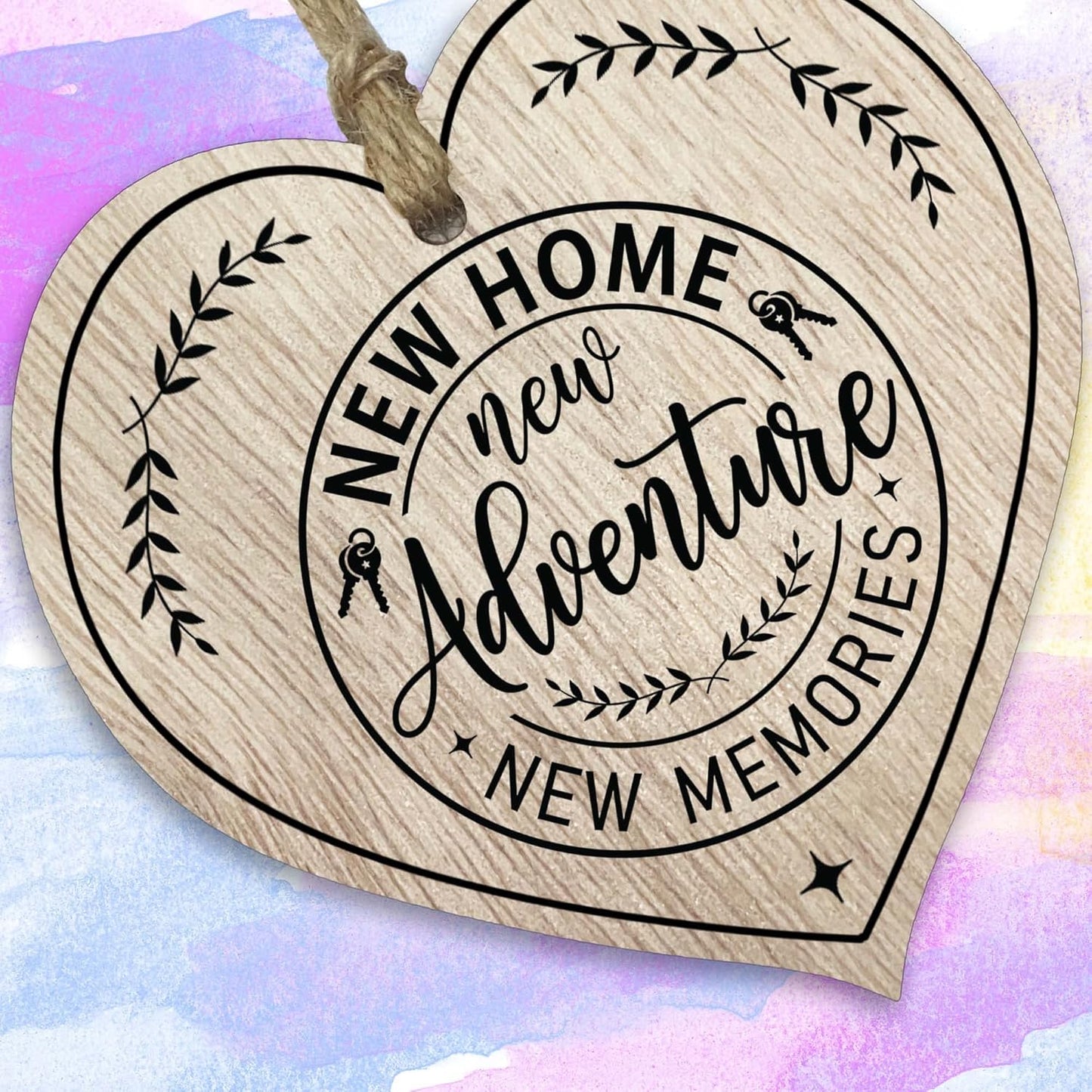 Light Wooden Heart Sign Plaque - New Home - Hanging Wood Signs Plaques, House Warming Gifts for Friends or Relatives, New Home Gifts, New House Present