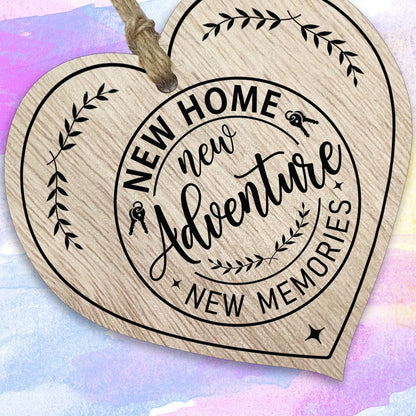 Light Wooden Heart Sign Plaque - New Home - Hanging Wood Signs Plaques, House Warming Gifts for Friends or Relatives, New Home Gifts, New House Present