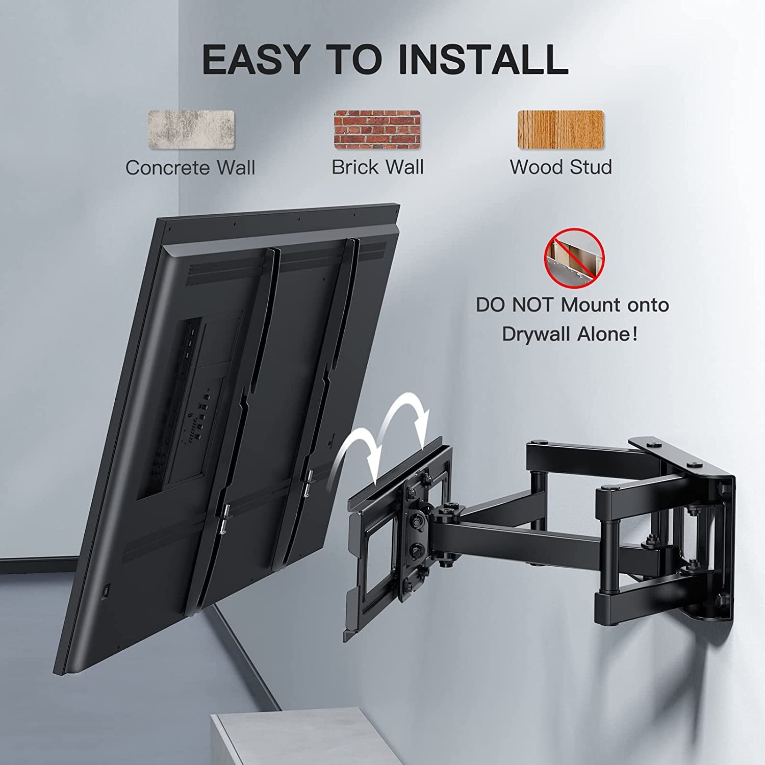 TV Wall Bracket, Swivel Tilt TV Wall Mount for 26-65 Inch Flat & Curved TV up to 45Kg, TV Bracket Max VESA 400X400Mm