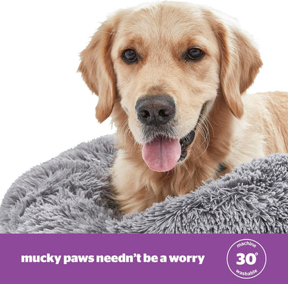 Donut Calming Dog Bed – Calming Dog Cat Pet Bed Anxiety Relief Soft Fluffy Doughnut Pillow – Easy Clean Machine Washable Luxury Plush Dog Pillow Basket – 85 Cm – Grey