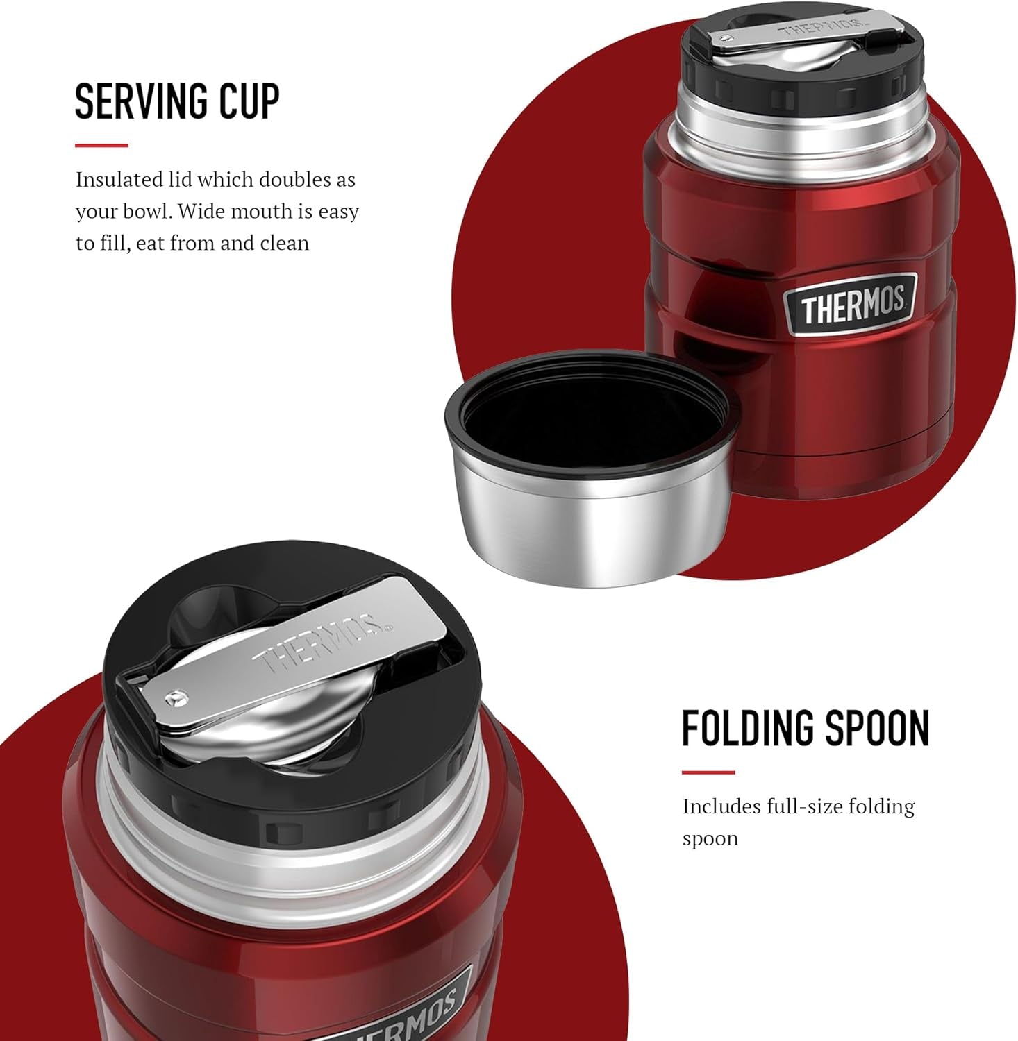Stainless King Food Flask, 470Ml Capacity - Sleek Multi- Purpose Flask for Daily Food Prep - Durable Stainless Steel with Classic Red Finish - Ideal for On-The-Go Meals & Drinks