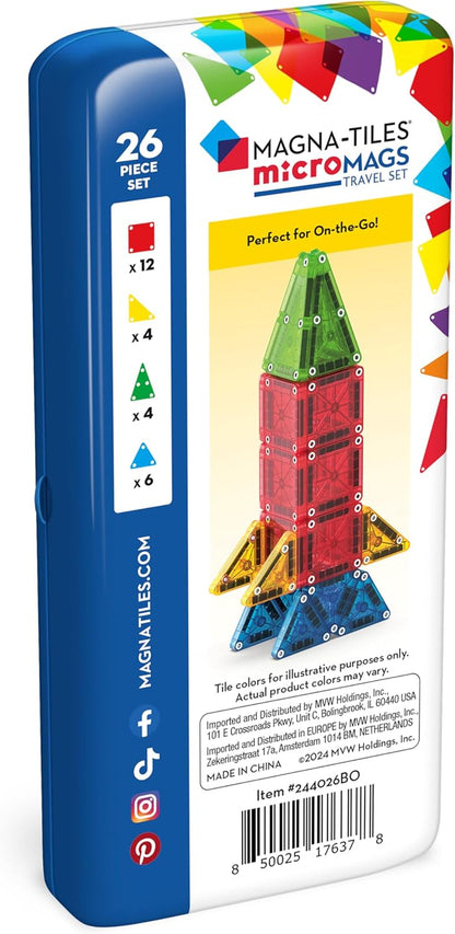 Micromags 26-Piece Travel Magnetic Construction Set – Bold Colors, the Original Magnetic Building Brand
