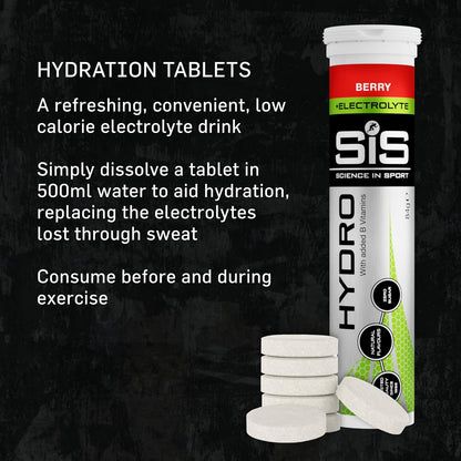 Hydro Hydration Tablets, Gluten-Free, Zero Sugar, Berry Flavour plus Electrolytes, 20 Effervescent Tablets per Bottle (3 Bottles)