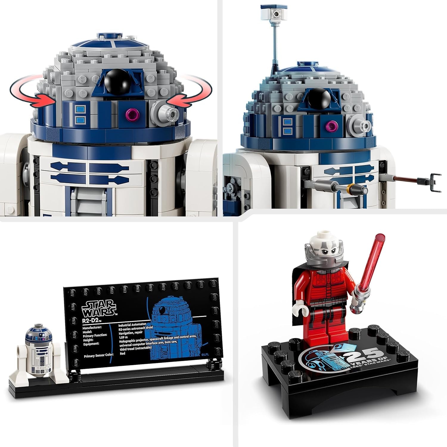 Star Wars R2-D2 Model Set, Buildable Toy Droid Figure for 10 plus Year Old Kids, Boys & Girls, with 25Th Anniversary Darth Malek Minifigure and Decoration Plaque, Memorabilia Gift Idea 75379