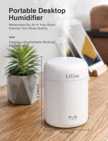 Humidifier Portable Mini Humidifiers for Bedroom, Personal Desktop Air Humidifier with Colorful Cycling Light, 2 Mist Modes and Auto Shut-Off, Super Quite for Office Home Car(White)