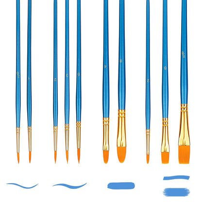 Art Paint Brush Set, Different Sizes for Artists, Adults & Kids, 10 Count, Blue