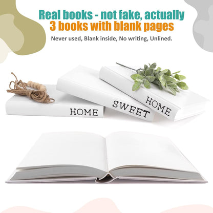 Decorative White Books,Farmhouse Stacked Books,Hardcover Books Decorative,Home|Sweet|Home(Set of 3) Stacked Books for Decorating Coffee Tables and Shelves (White)