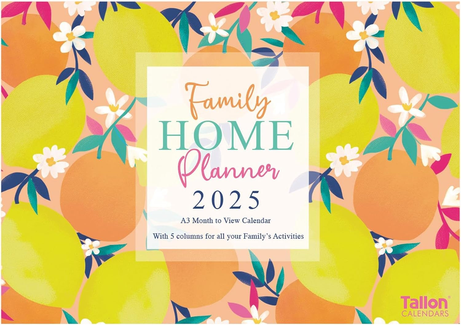 2025 Family Home Planner Oranges & Lemons Design A3 Month to View Calendar 5 Columns