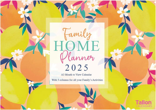 2025 Family Home Planner Oranges & Lemons Design A3 Month to View Calendar 5 Columns