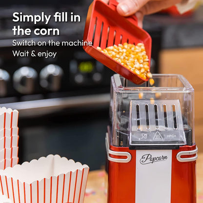 Popcorn Machine - Retro Popcorn Maker - Hot Air Popcorn Popper - Fat Free Oil Free Gourmet Popcorn - Healthy Snack