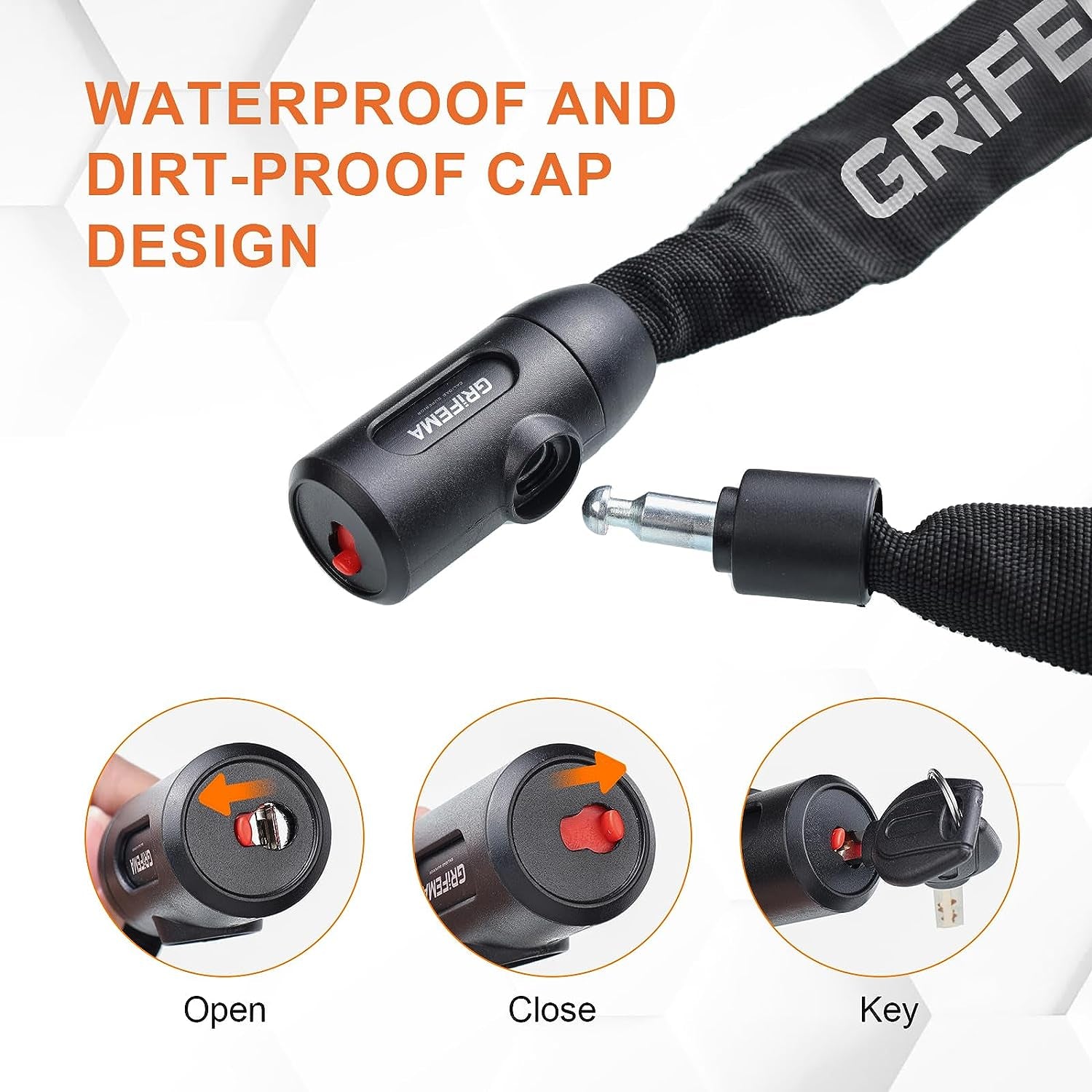 GA1201-12 Bike Locks High Security with 2 Keys, Bike Chain Lock Heavy Duty, 120Cm Bicycle/Cycling Locks for Bike Cycle, Moto, Door, Gate Fence, Black/White