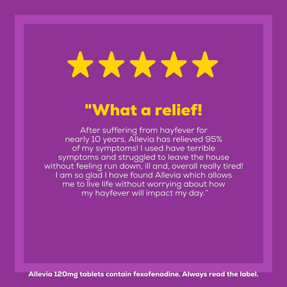Hayfever Allergy Tablets, Prescription Strength 120 Mg Fexofenadine, 24Hr Relief Acts within 1 Hour, Including Sneezing, Watery Eyes, Itchy and Runny Nose, 7 Tablets