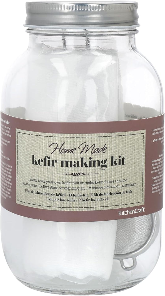 Home Made Kefir Making Kit in Gift Box, Glass/Cheese Cloth
