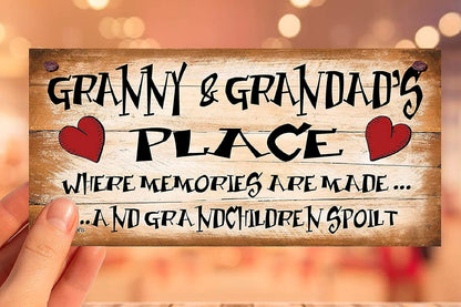 Birthday Occasion Shabby Chic Wooden Funny Sign Wall Plaque Granny and Grandads Place Where Memories Are Made and Grandchildren Spoilt Granny Size 8" X 4" (200Mm X 100Mm)