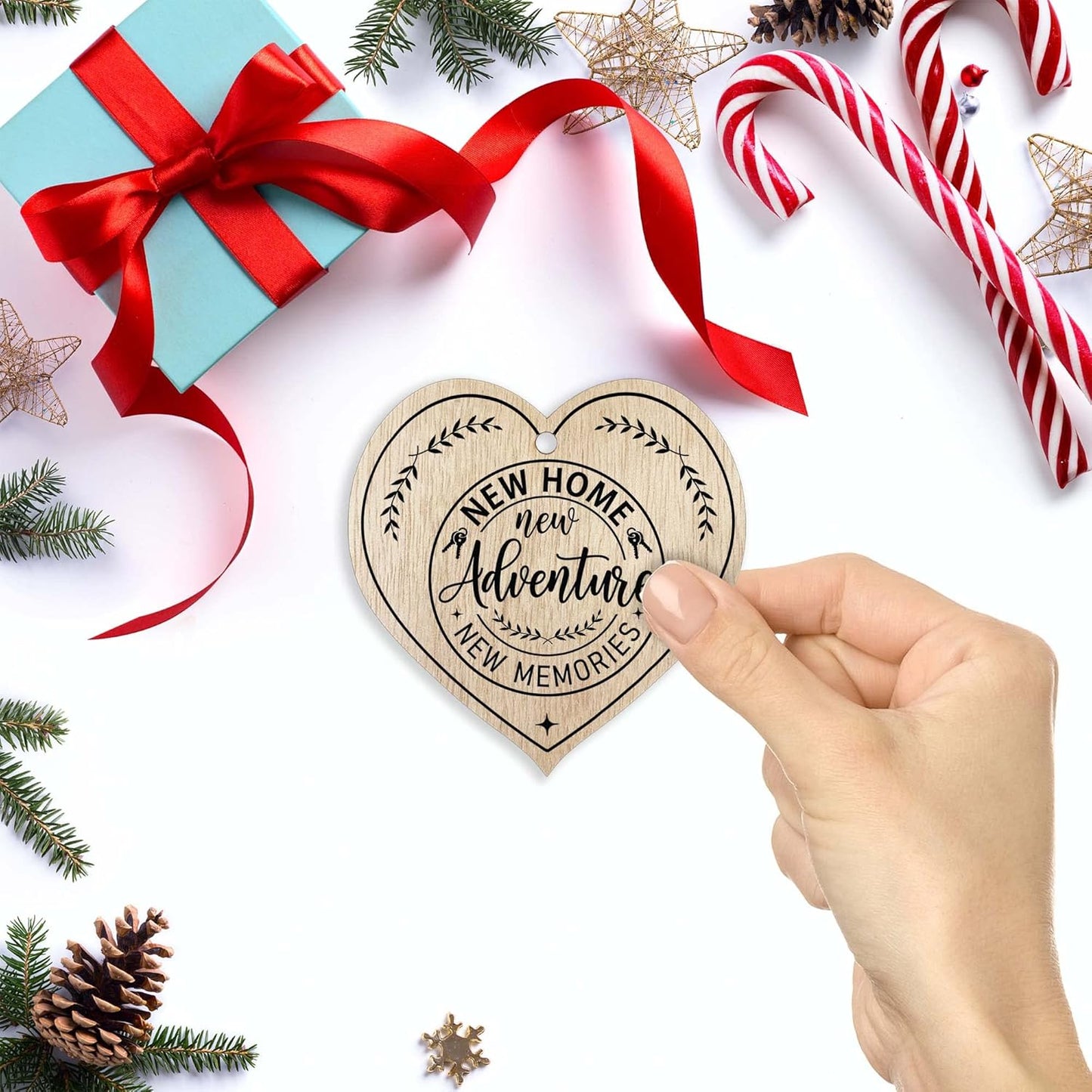 Light Wooden Heart Sign Plaque - New Home - Hanging Wood Signs Plaques, House Warming Gifts for Friends or Relatives, New Home Gifts, New House Present