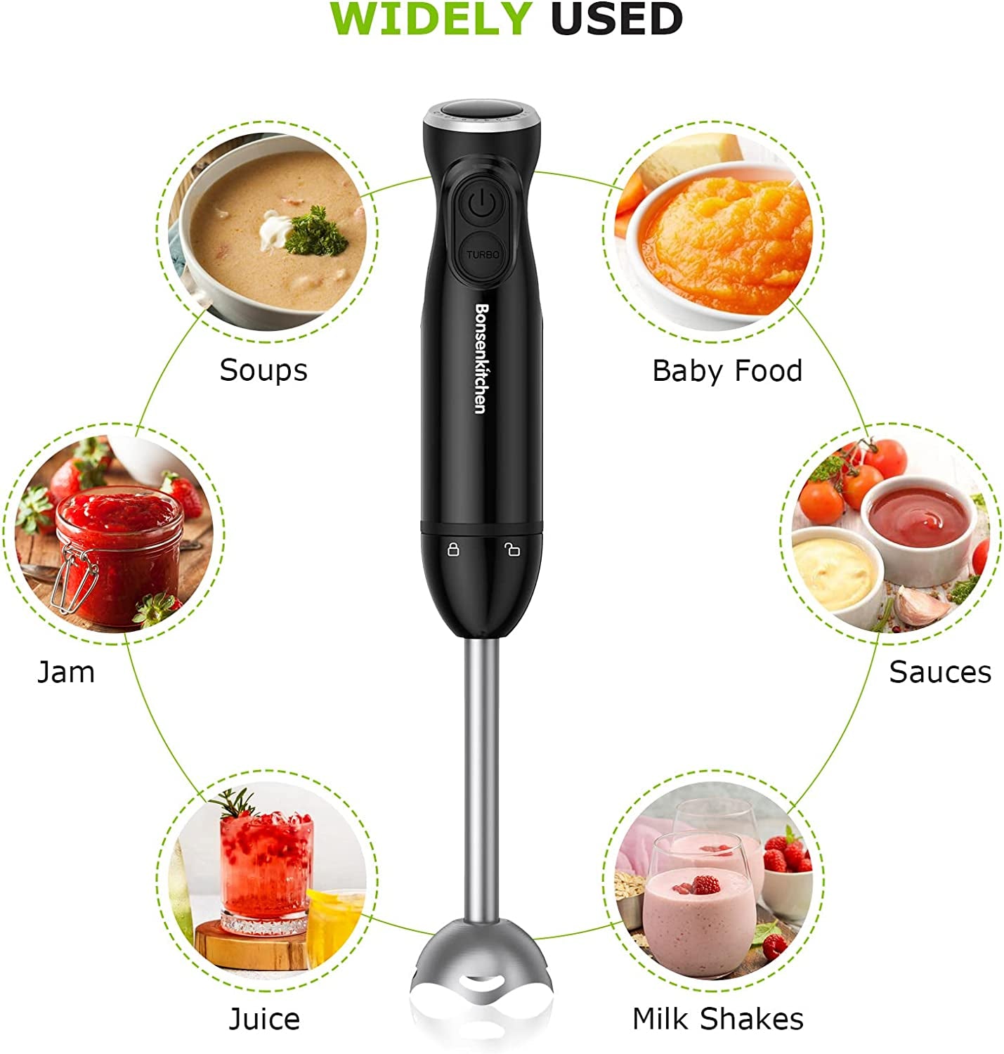 Hand Blender, 12 Speeds Immersion Blender Handheld, Stick Blender Electric with Stainless Steel Blade for Making Baby Food, Soups, Sauce, HB3201 (Black)