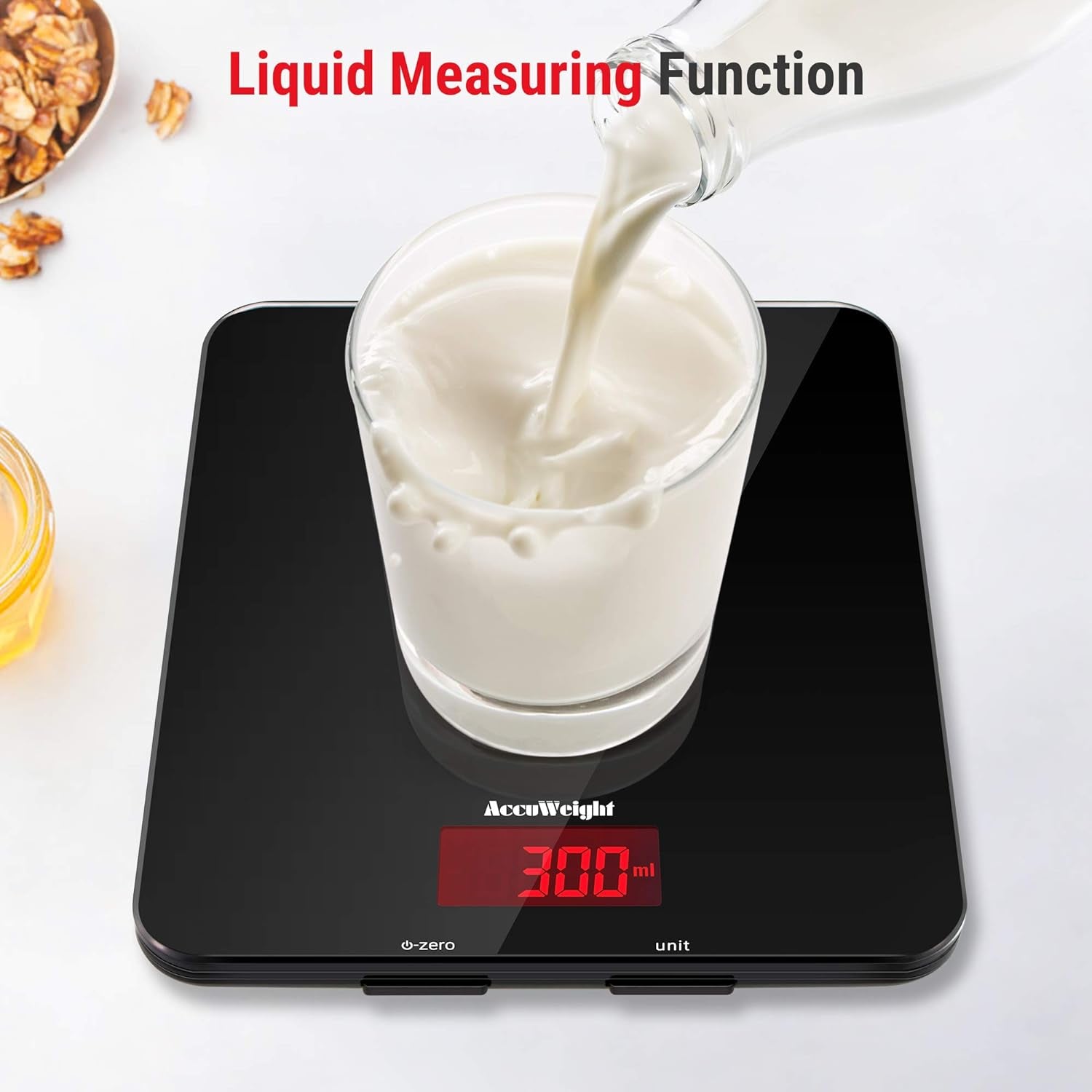 201 Digital Kitchen Scales with Tempered Glass Platform Electronic Weighing Food Scale with Backlit LCD Display Multifunctional, for Office School Home Baking Cooking, 5Kg/11Lb