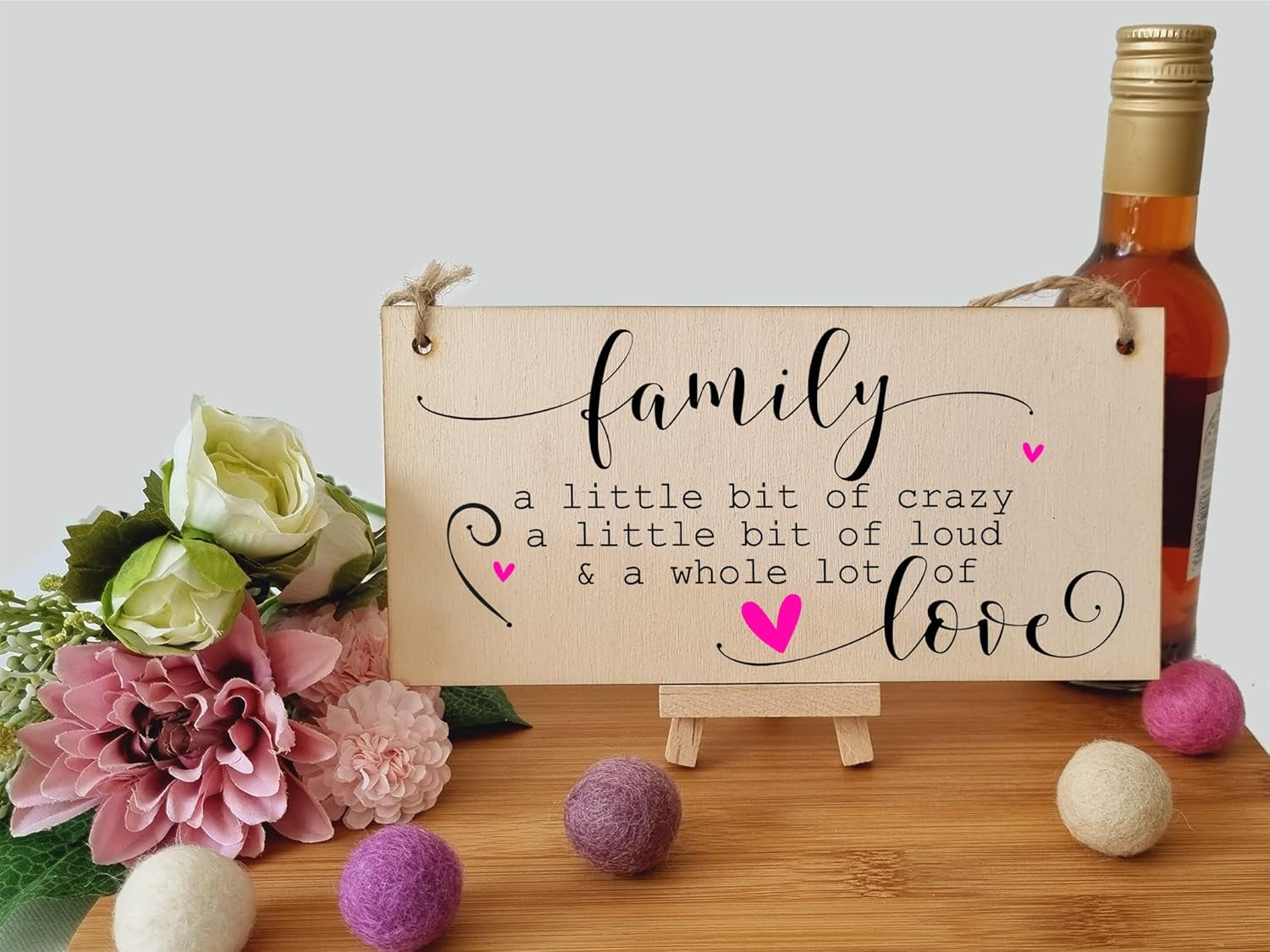 Handmade Wooden Hanging Wall Plaque Family a Little Bit Crazy Loud Love Decorative Sentimental Sign Gift Family